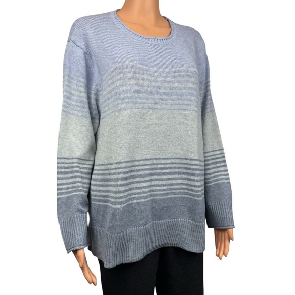 Ella Moss Sweater Blue Knit Striped Casual Blouse Shirt Winter Womens Size XL - Picture 2 of 10